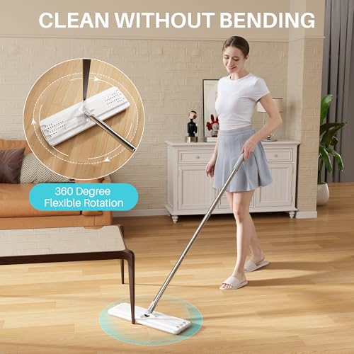 JOYMOOP 8L (2.1 Gal) Large Capacity Mop System with Extension Handle, Perfect for Household and Commercial Floor, Window, and Wall Cleaning - Includes 3 Washable Microfiber Pads for Wet and Dry Use - color: White Ultra2031