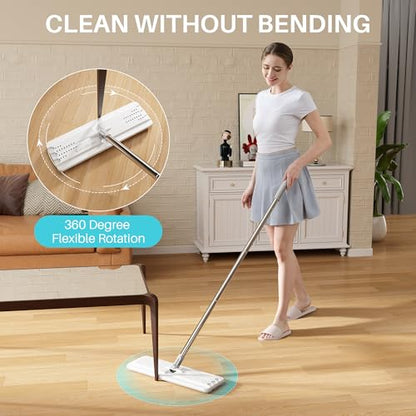 JOYMOOP 8L (2.1 Gal) Large Capacity Mop System with Extension Handle, Perfect for Household and Commercial Floor, Window, and Wall Cleaning - Includes 3 Washable Microfiber Pads for Wet and Dry Use - color: White Ultra2031