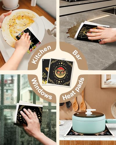 Miss Adola Swedish Dishcloths for Kitchen with Hooks - Reusable Dish Cloths for Washing Dishes Fast Drying Cute Fun 5 Pack Swedish Dish Towels Washable Cleaning Sponge, Sun Moon - color: Sun Moon