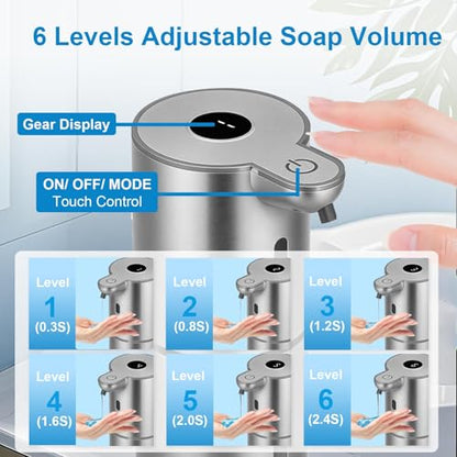OHIFAST Automatic Liquid Soap Dispenser Touchless, USB Rechargeable Smart Hand Soap Dispenser, 6-Level Adjustable, 12.8oz/380mL Wall Mounted for Bathroom Kitchen Accessories Dish Soap-Silver - color: Silver, style: Liquid