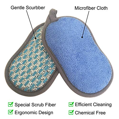 Multi-Purpose Scrub Sponges for Kitchen Scrub-it-Non-Scratch Double-Side Double-Effect Microfiber Sponge Along with Heavy Duty Scouring Power-Effortless Cleaning of Dishes Pots Pans Pack of 6 (Blue) - color: Blue