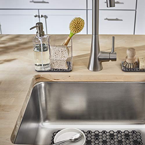 Spectrum Soap Dispenser with Sponge and Brush Holder for Kitchen Sink, Hexa Sink Organizer with Refillable Pump and Removable Base for Easy Cleaning