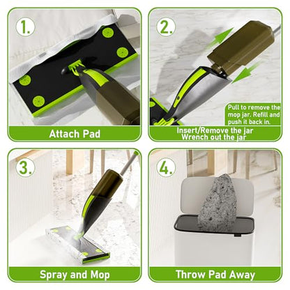 Spray Mop for Cleaning Spray Wet Dry Mops with 60 Dry Pads & 420ML Refillable Bottle Flat Mop for Hardwood, Tile, Laminate, Vinyl, and Marble Floors