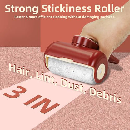 Mini Reusable Lint Roller 2 Pack, Washable Gel Sticky Lint Roller for Pet Hair, Travel Size Portable Lint Roller with 360° Rotating Handle & Large Hanging Hole, Beige