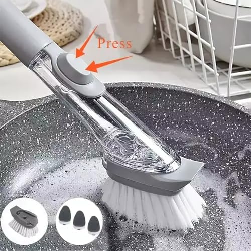 5-in-1 Soap Dispensing Dish Wand Kit | All-in-One Kitchen Cleaning Tool, Scrub Brush and Sponge Set with Soap Dispenser | Includes 2 Brushes, 2 Sponges, for Cleaning Dishes, Cookware, Utensils & Pots