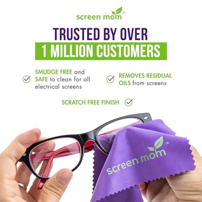 Screen Mom Screen Cleaner Purple Microfiber Cloths (6-Pack) - Microfiber Screens Cleaner Cloths, TV Cleaning Cloth for Electronic Cleaners, Laptop, Computer & Car Screens Cleaning Kit, TV Cleaners