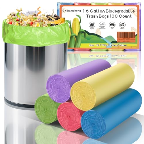 1.6 Gallon Small Trash Bags For Bathroom - Colorful Mini Garbage Bags （Fit 1.3-1.5Gal）Biodegradable 100 Count 6 Liter Unscented Tiny Waste Basket Liners Kitchen Office Car Chenyucheng - style: 1.6gallon Colorful 100