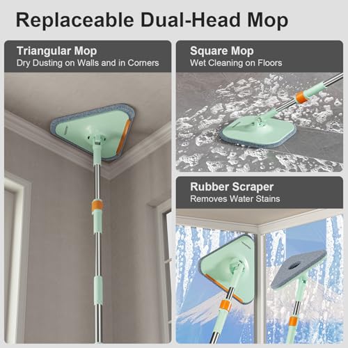 HoMettler Mop and Bucket Set | Spin Mop with Dual-Tank Clean/Dirty Water Separation | 4 Microfiber Pads for Deep-Cleaning Floors | Versatile Mops Triangular Head for Walls