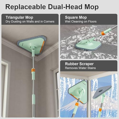 HoMettler Mop and Bucket Set | Spin Mop with Dual-Tank Clean/Dirty Water Separation | 4 Microfiber Pads for Deep-Cleaning Floors | Versatile Mops Triangular Head for Walls