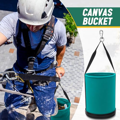 2 Pack Canvas Bucket 15" x 12" Heavy Duty Lineman Tool Bag with Plastic Bottom & Metal Hook Electrician Tool Organizer for Jobsite Use, Load Rated up to 150 Pounds (Turquoise) - color: Turquoise
