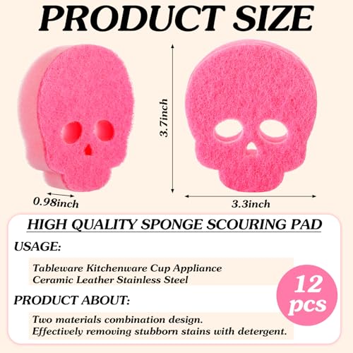 Tioncy 12 Pack Skull Kitchen Sponges Bulk Gothic Dual Sided Scrubber Pink Black White Skull Sponges Reuseble Non Scratch Dishwashing Kitchen Cleaning Accessories for Cookware Pot Boiler Pan Household - color: Black, White, Pink, style: Skull