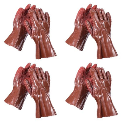 XIHIRCD 4 Pairs Sewer Gloves, Anti-Slip PVC Plumbing Gloves Abrasion Resistant Snake Gloves Waterproof Drain Cleaning Gloves for Women Men Plumber Accessories (Brown)