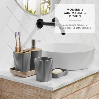 Clara Clark Bathroom Accessories Set - Bathroom Set, Bathroom Sets with Shower Curtain and Rugs, Shower Curtain Set with Bathroom Trash Can - Grey - 22PC - color: Grey, size: Complete Set + Bath Rugs