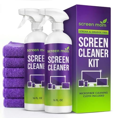 Screen Mom Ultimate Screen Cleaning Kit - 2 Pcs 16oz TV Screen Cleaner Spray and 6 Pcs Microfiber Cloths TV Cleaner Spray and Cloth, Laptop, Phone, iPad, Car and Computer Cleaning Kit Electronic