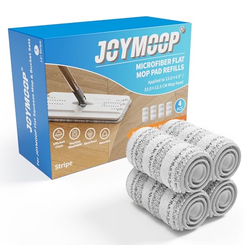 JOYMOOP Flat Mop Replacement Pads, Microfiber Cleaning Refills, Washable Stripe Pads, 13 inch, Pack of 4 for Flat Mop and Mop Bucket System - color: 4 Pcs 13" - 4 Stripe, size: 13.0 × 4.9 Inch