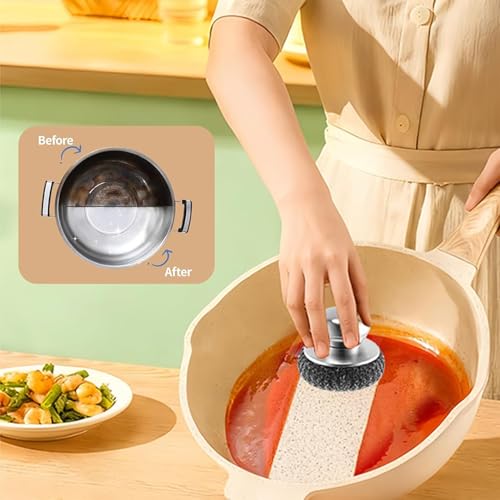 Steel Wool Scrubber Set, 2 Pack Stainless Steel Scrubber with Stainless Steel Handle for Cleaning Dish, Cast Iron, Stock Pot, Pan, Griddle, Grill, Stove, Sink, Bathtub, Tile, with 3 Replacement Pads - color: Silver - Steel