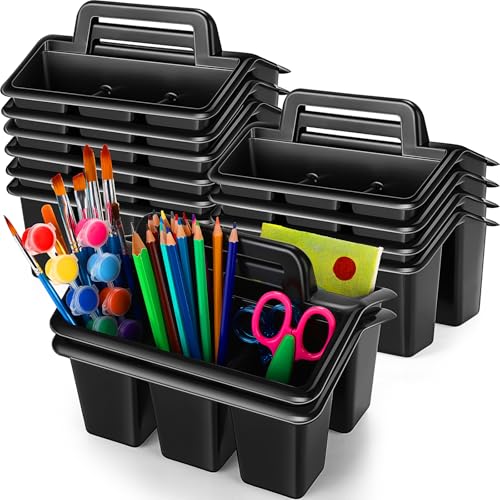 WILLBOND 12 Pcs Classroom Storage Caddies Stackable Utility Caddies with 4 Compartment Plastic Caddy with Handle Portable Storage Bins Organizers for Kids Schools Art Craft Supplies - color: Black