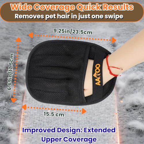 Pet Hair Removal Glove for Cats & Dogs with Silicone Pet Toothbrush – Reusable Magic Brush – Five-Finger Electrostatic Pet Hair Remover Glove for Laundry, Couch, Carpet & Car Seat - color: black