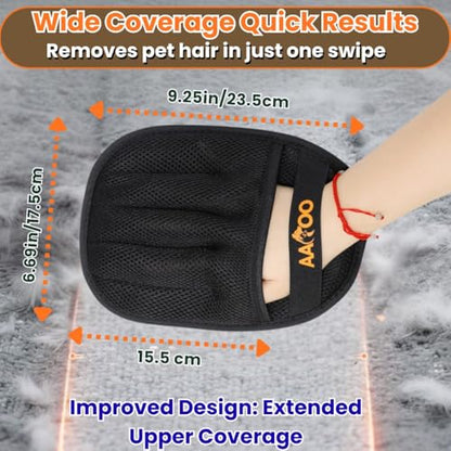 Pet Hair Removal Glove for Cats & Dogs with Silicone Pet Toothbrush – Reusable Magic Brush – Five-Finger Electrostatic Pet Hair Remover Glove for Laundry, Couch, Carpet & Car Seat - color: black