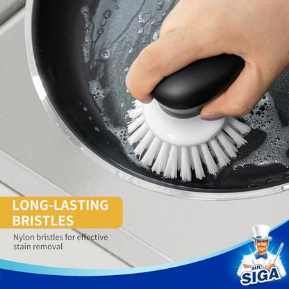MR.SIGA Dish Scrub Brush, Palm Brush Dish Scrubber with Ergonomic Grip, Kitchen Brushes for Dishes, White, Pack of 2 - color: White