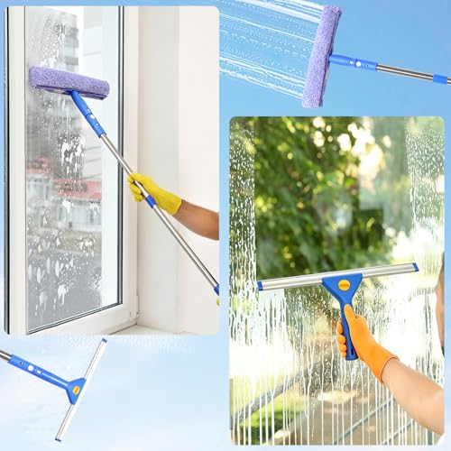 Window Cleaning Kit with 3 Gallon Bucket – 76" Long Hand Window Washing Tool Set for Home, Commercial & Car – 14" Squeegee + 15" Scrubber, Professional Grade Cleaner Equipment for High Windows