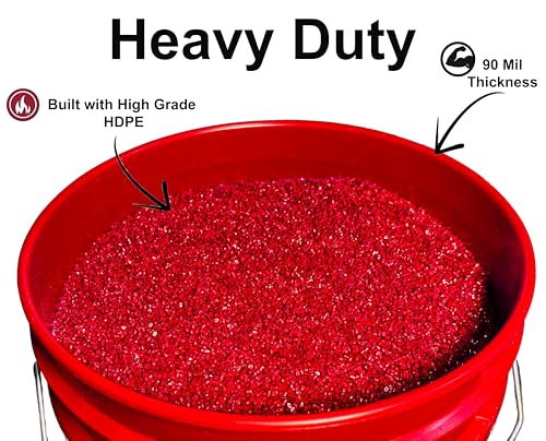 MKS Plastics 5-Gallon Bucket with Airtight Lid – Made in USA, Food Grade BPA Free Plastic, Heavy Duty Multi-Use, Metal Handle with Grip, Stackable Storage – Red, 3 Pack - color: Red, size: 3