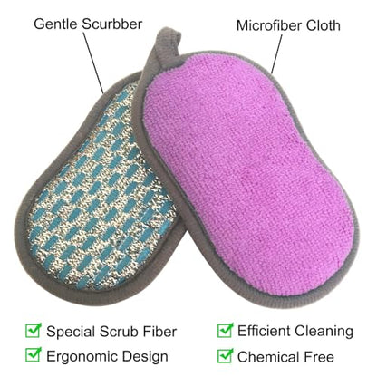 Multi-Purpose Scrub Sponges for Kitchen Scrub-it-Non-Scratch Double-Side Double-Effect Microfiber Sponge Along with Heavy Duty Scouring Power-Effortless Cleaning of Dishes Pots Pans Pack of 6 (Purple) - color: Purple