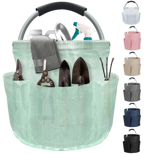 17L Cleaning Caddy for Cleaning Supplies, Foldable Tool Bucket Organizer with 6 Side Pockets, Portable Garden Tool Bag in PVC Resin, Folding Storage Basket for Camping, Gardening, Green - color: Green, size: 1PCS