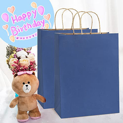 BagDream Gift Bags 50 Pack 10x5x13 Navy Blue Kraft Paper Bags Gift Bags with Handles, Retail Merchandise Bags Wedding Party Favor Bags Bulk Recycled Shopping Paper Bags Sacks - color: Navy Blue