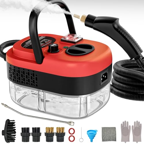 Portable High-Pressure Handheld Steam Cleaner, 14-Piece Accessories, 6 Steam Levels, 15s Heat-Up,chemical-free Cleaning Tile, Grout, Dirt, Grease & Car Detailing (black＆Red) - color: red