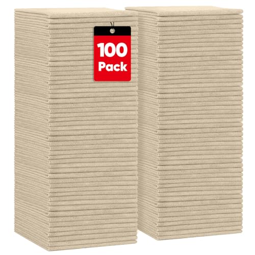 HOMEXCEL Microfiber Cleaning Cloths Brown, 100 Pack Microfiber Towels for Cars, Lint Free & Scratch-Free Bulk Cleaning Rags for House, Kitchen, Car and Shop, Absorbent Cleaning Towels 11.5 x 11.5 inch - color: Brown