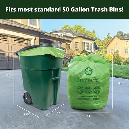 Simply Bio 50-55 Gallon Compostable Trash Bags Liners Flat-Top, Heavy Duty Extra Thick 1.57 Mil, 208.2 Liter, 12 Bags, Lawn, Yard, and Restaurant Use, ASTM D6400, US BPI, OK Compost Home Certified - size: 1 Count (Pack of 12), style: Flat-Top (55 Gal, 1.5