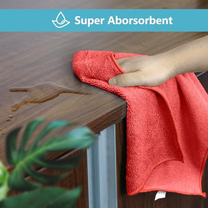 HOMEXCEL Microfiber Cleaning Cloth, Premium Microfiber Towels for Cars, Lint Free, Scratch-Free, Highly Absorbent, Reusable Cleaning Rags for Car, Household, Kitchen, Window(Red,100) - color: Red