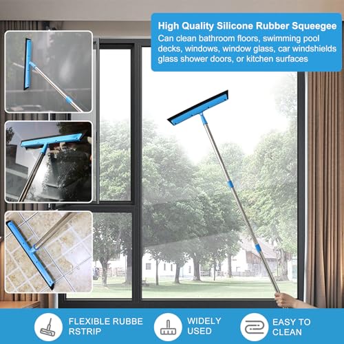 High Reach Duster Kit with14 ft Extension Pole High Ceiling Dusting and Window Cleaning Kit with Spliceable Pole - Cobweb Duster, Fan Blade, Window Washer & Squeegee and Feather Dusters - size: 16-150inch-15pcs