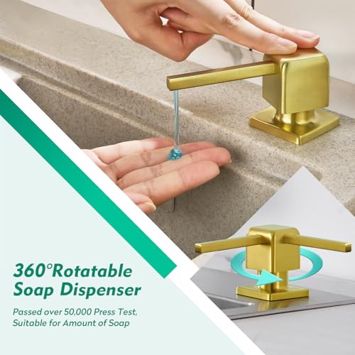 CREA Brushed Gold Soap Dispenser for Kitchen Sink, Kitchen Soap Dispenser Gold Square Built in Sink Soap Dispenser for Bathroom with 17 OZ Bottle - color: Gold, style: Square