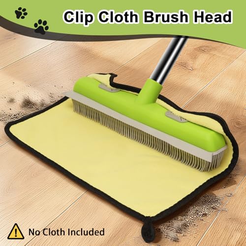 Pet Hair Removal Rubber Broom, Carpet rake with Squeegee for Cleaning Pet Hair, 52 inch Long Handle Rubber Broom,Dual-Sided for Fluff Carpet, Hardwood Floor, Tile,Green