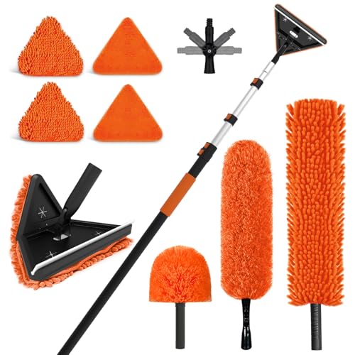 SISUPASSIE 24FT Duster Cleaner Kit, Dusters for Cleaning with Extension Pole, Baseboard & Wall and Window Cleaner Mop for Fan Blades, High Ceiling and Cobweb - size: 24FT
