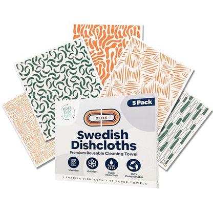 DECEE Swedish Dishcloths for Kitchen | 5 Pack Reusable Paper Towels | Washable | Swedish Dish Towels | Non-Scratch Cellulose Sponge Cloths | No Odor, Biodegradable Cleaning Cloths (Earthy) - color: Earthy