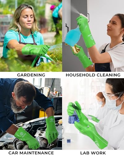HANDLANDY Chemical Gloves, Heavy Duty Cleaning Gloves - color: Green (6 Pair), size: Small