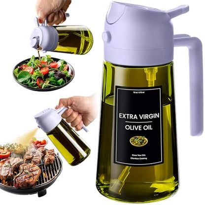 CXINYI - 16oz/470ml Olive Oil Dispenser for Kitchen with Stickers - 2 in 1 Olive Oil Sprayer for Cooking, Air Fryer, and Salad, Purple (Light-Proof Kitchen Gadget) - color: Purple-02