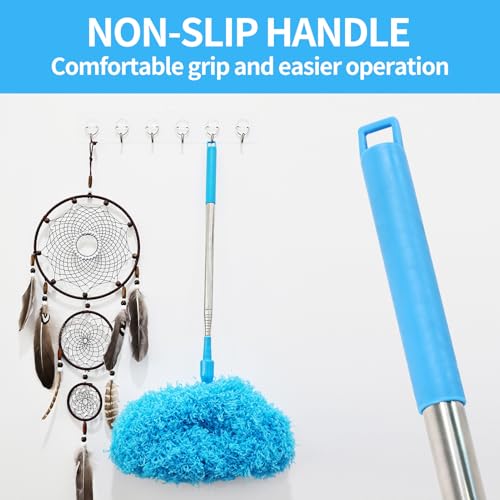 Ceiling Fan Cleaner Duster Reusable Microfiber Removable Extendable Duster with 95" Telescoping Pole for Cleaning Walls Furniture Door Window Top (Blue) - size: 24-104inch