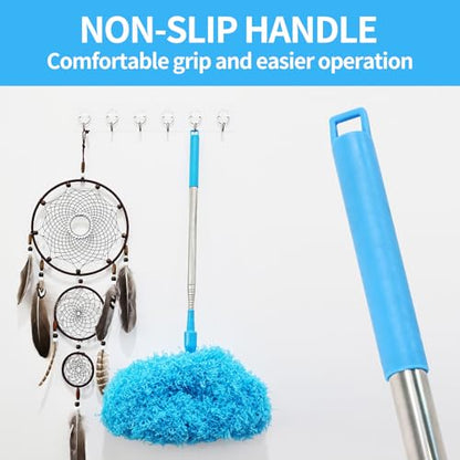 Ceiling Fan Cleaner Duster Reusable Microfiber Removable Extendable Duster with 95" Telescoping Pole for Cleaning Walls Furniture Door Window Top (Blue) - size: 24-104inch
