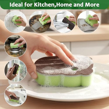 18 Pack Reusable Dish Sponges, Dual Sided Kitchen Scouring Pads | Dual-sided heavy duty sponges with scouring side for grease, cookware, sinks, grills, pots, pans, dishes, and daily cleaning.