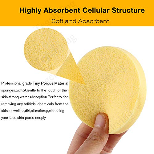 Facial Sponge Compressed,60 Pcs PVA Professional Makeup Removal Wash Round Face Sponges Spa Pads Exfoliating Cleansing for Women,Yellow - color: Yellow
