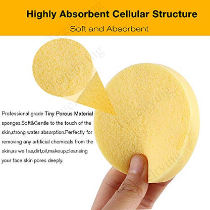 Facial Sponge Compressed,60 Pcs PVA Professional Makeup Removal Wash Round Face Sponges Spa Pads Exfoliating Cleansing for Women,Yellow - color: Yellow