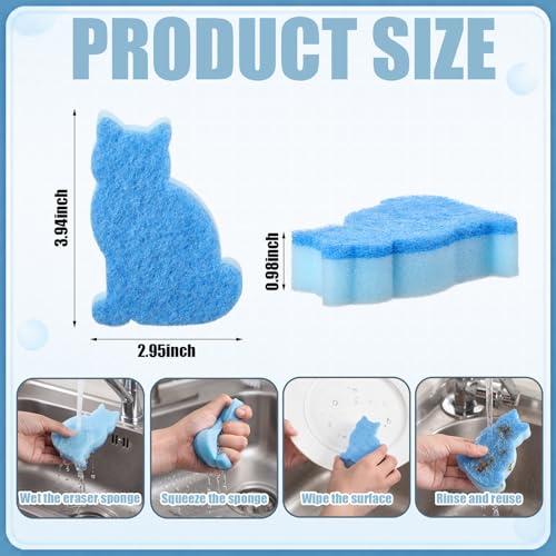 Tioncy 12 Pack Cat Shaped Double Sided Sponge Scrubbers, Cute Cat Dish Sponges, Reusable Non Scratch Kitchen Cleaning Sponges for Dishes, Pots, Sink and Household Cleaning (Black Green Blue) - color: Black, Green, Sky Blue, style: Cat
