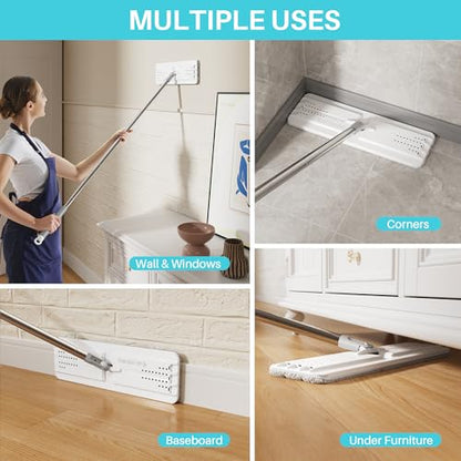 JOYMOOP 8L (2.1 Gal) Large Capacity Mop System with Extension Handle, Perfect for Household and Commercial Floor, Window, and Wall Cleaning - Includes 3 Washable Microfiber Pads for Wet and Dry Use - color: White Ultra2031