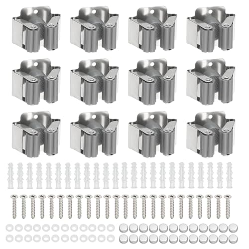 PATIKIL Broom and Mop Holder, 12 Pack Wall Mounted Stainless Steel Mop Hanger Heavy Garden Tool Organizer Rack Hanging Clips with Screws for Home Garage, Grey - color: Grey