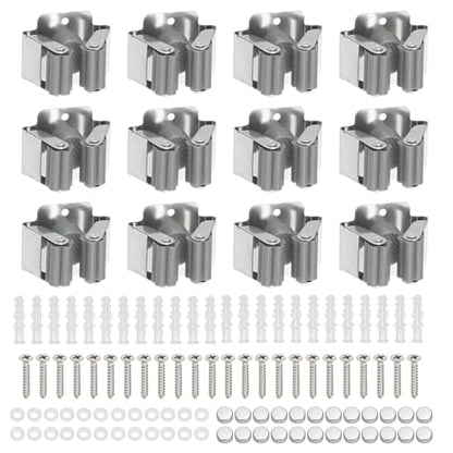 PATIKIL Broom and Mop Holder, 12 Pack Wall Mounted Stainless Steel Mop Hanger Heavy Garden Tool Organizer Rack Hanging Clips with Screws for Home Garage, Grey - color: Grey