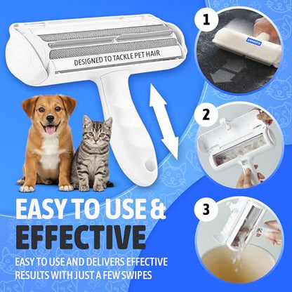 Pet Hair Remover Roller, Reusable, Trapping Compartment - Self-Cleaning Lint Roller for Dog & Cat Fur - Portable, Multi-Surface Tool for Couch, Carpet, Furniture, Clothing & Car Seats.